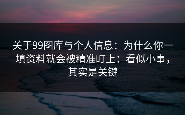 关于99图库与个人信息：为什么你一填资料就会被精准盯上：看似小事，其实是关键